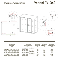 Душевой угол раздвижной прямоугольный RV062-17070PR-01-19C3 1700x700x1900 профиль Хром стекло Прозрачное Veconi