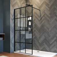 Душевая перегородка 700x2000 KR80-70-01-C8 цвет профиля Чёрный матовый стекло Прозрачное,
принт клетка Veconi