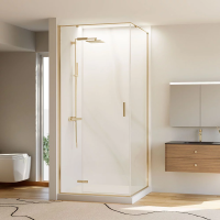Душевой угол раздвижной прямоугольный RV073G-8080-01-C4 800х800х1950 Цвет профиля Золото брашинг Стекло Прозрачное Veconi