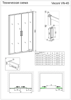 Душевая дверь раздвижная  VN45-150-01-19C1 1500x1850 профиль Хром стекло Прозрачное Veconi