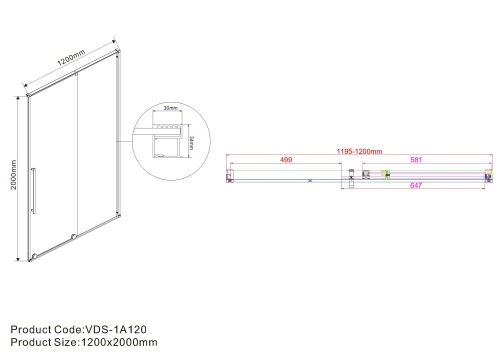Душевая дверь Arno VPS-1A120CL, 1200, хром, стекло прозрачное, , шт Vincea